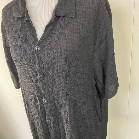FLAX Large L Blouse Shirt Top Button Down BLACK TEXTURE Short Sleeve Rayon - Picture 5 of 10